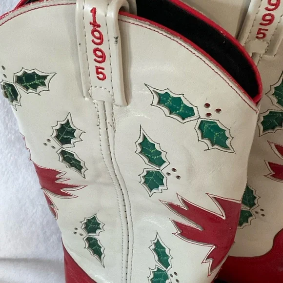 Acme Holiday Christmas Cowboy Poinsettia Holly Boots Limited Edition Sz 7 - Picture 2 of 12